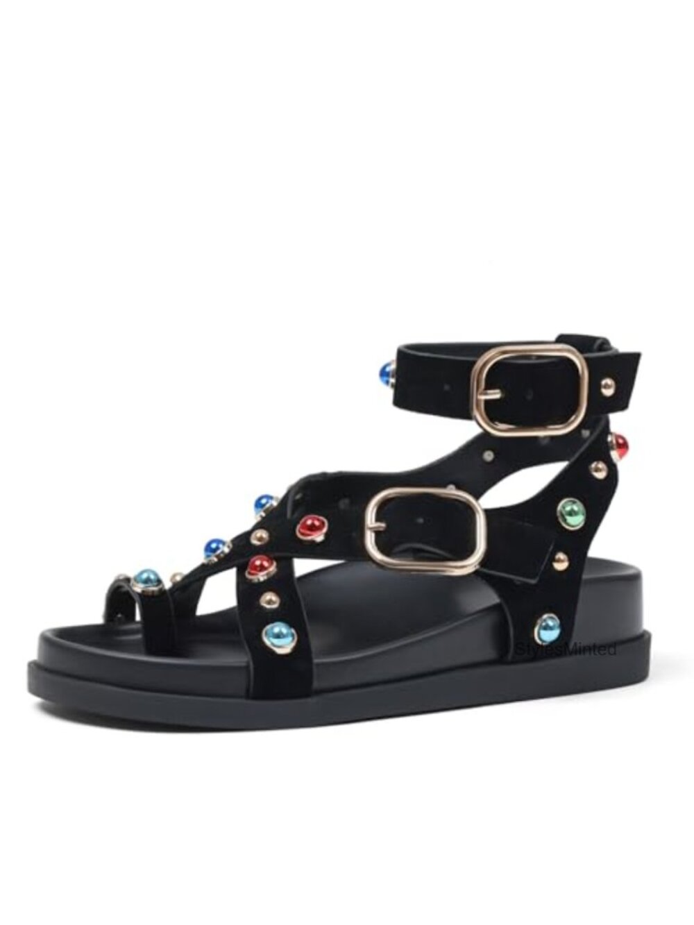 Suede Platform Sandals Boho Ankle Strap Flat Open Toe